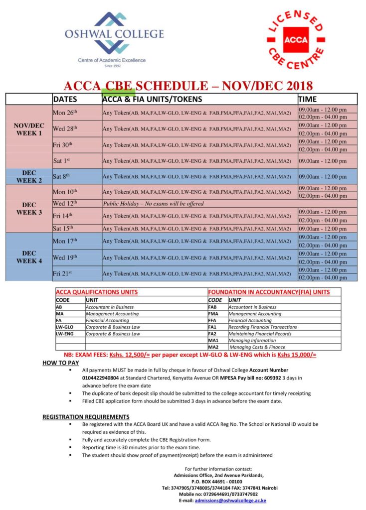 4-weeks-on-demand-acca-cbe-schedule-nov-dec-2018-oshwal-college-nairobi-kenya